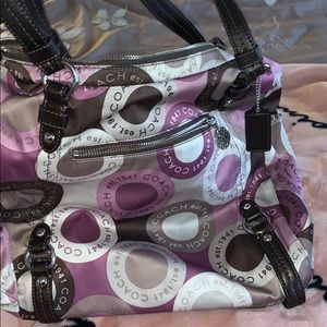 Coach satchel/tote Fabric purple/brown/cream